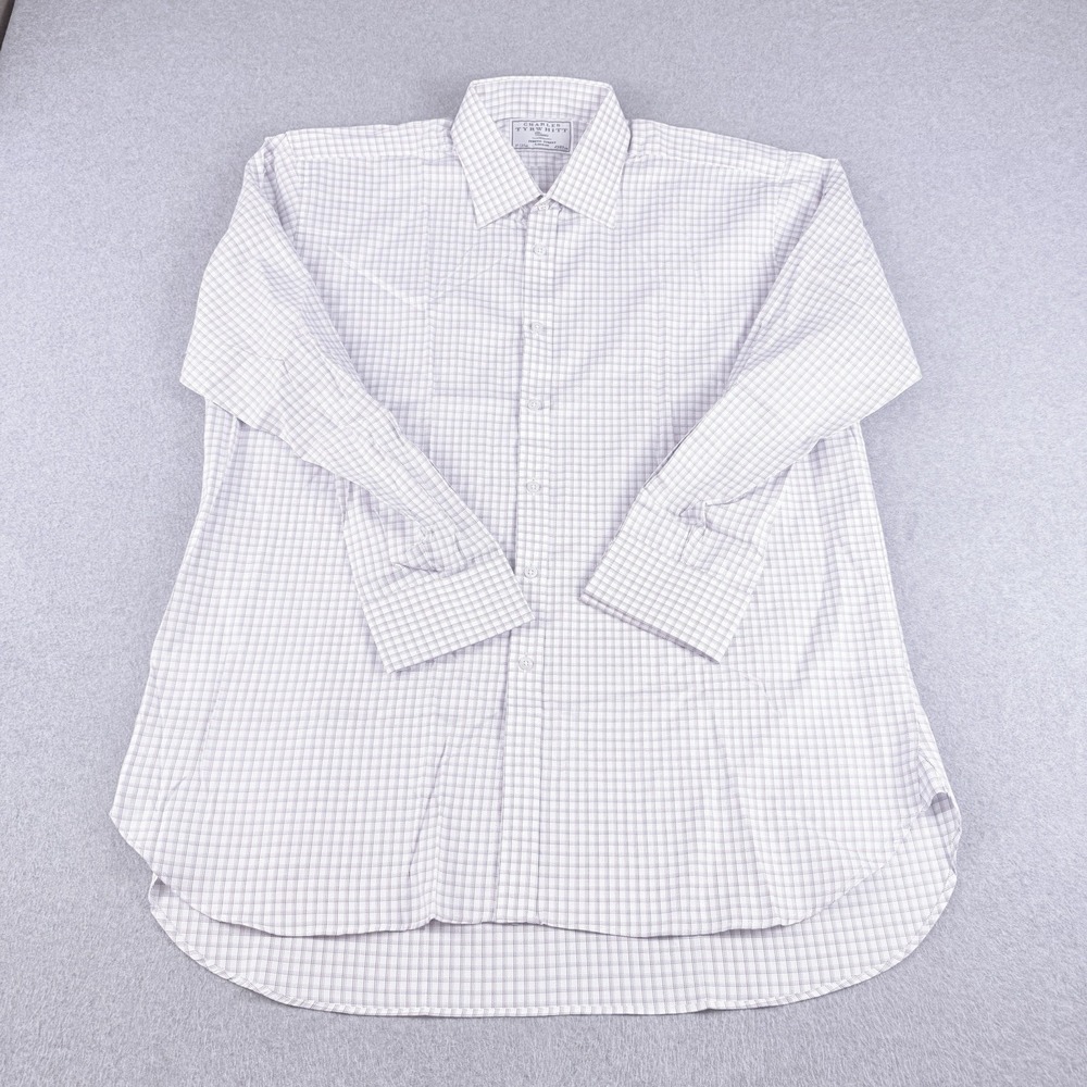 Charles Tyrwhitt Classic 17/35 XL Pink Blue Windowpane Cotton Dress Shirt